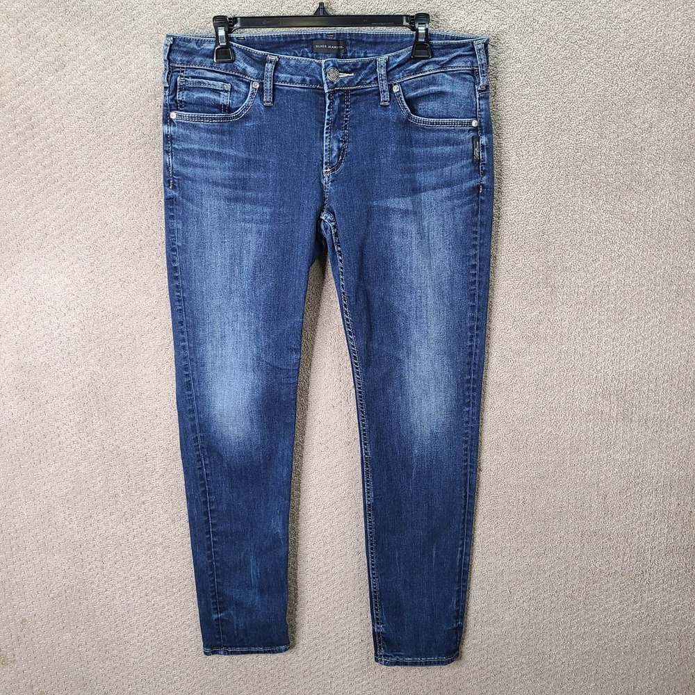 Silver Jeans Co Jeans Womens W32 L29 Blue Boyfriend Mid Rise Dark Wash Stretch